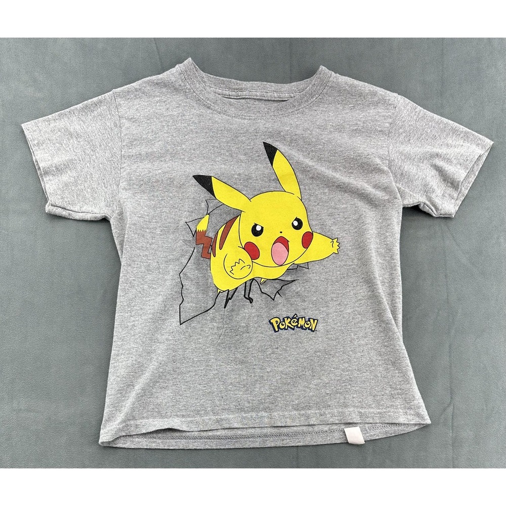 Pokemon Pikachu Shirt Youth Medium Gray Boys M 8 Graphic Tee Nintendo 2016